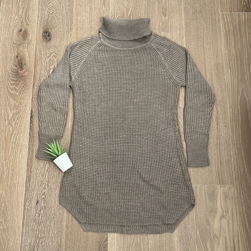 Turtleneck Knit Sweater Dress - Taupe